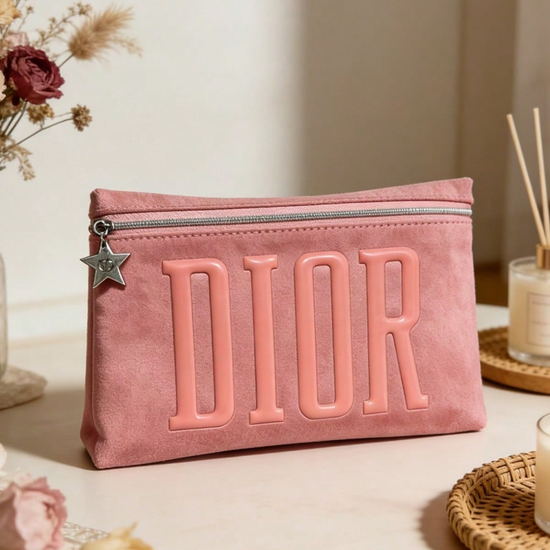Luxury Bags Dior - Dior’s Bag Pink Velvet Cosmetic Bag