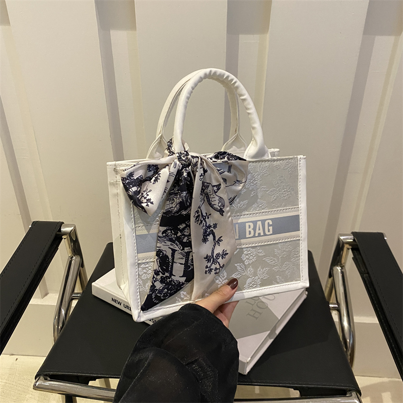 Luxury Bags Dior - Chic Embroidered Handbag Silk Scarf Bow