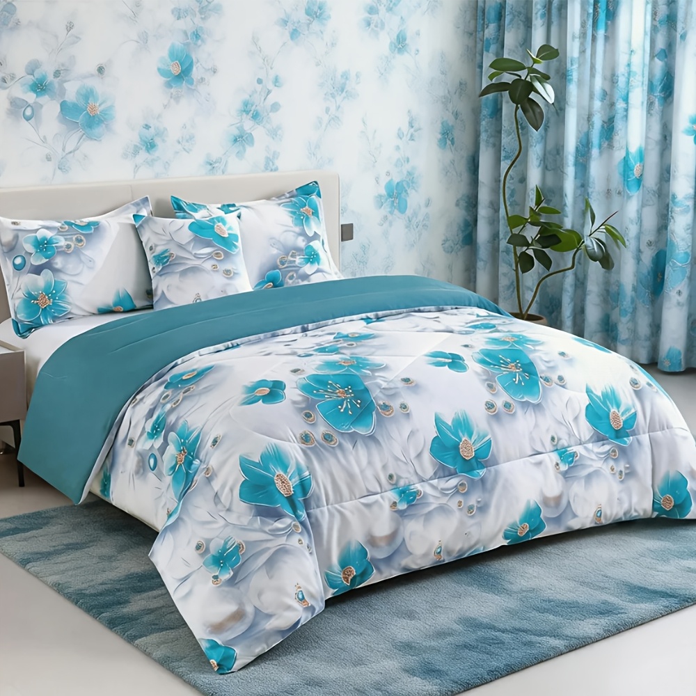 us2/3pcs Teal Floral Beding Co - Luxury Bags Pakistan avaliação e preço