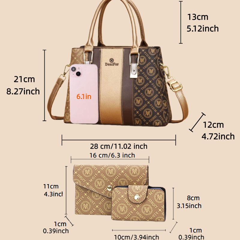 3-piece set of women's handbag - Luxury Bags With Zipper avaliação e preço