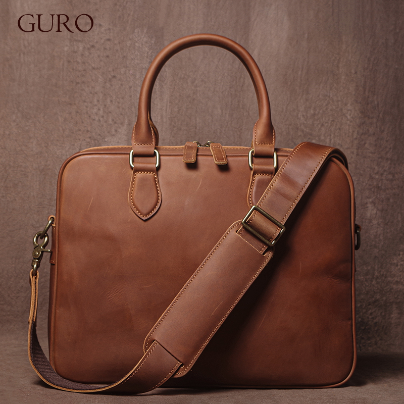 GURO Men Crazy Horse Cowhide B - Luxury Bags With Zipper avaliação e preço